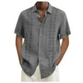 thumbnail image 1 of Huresd Mens Short Sleeve Button Down Shirts Linen Cotton Summer Tops Vintage Embroidered Cuban Shirts for Men Gray L, 1 of 4