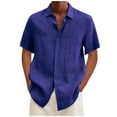 thumbnail image 1 of Huresd Mens Short Sleeve Guayabera Shirts Button Down Solid Color Mexican Embroidered Cuban Wedding Shirt Summer Top Blue L, 1 of 4