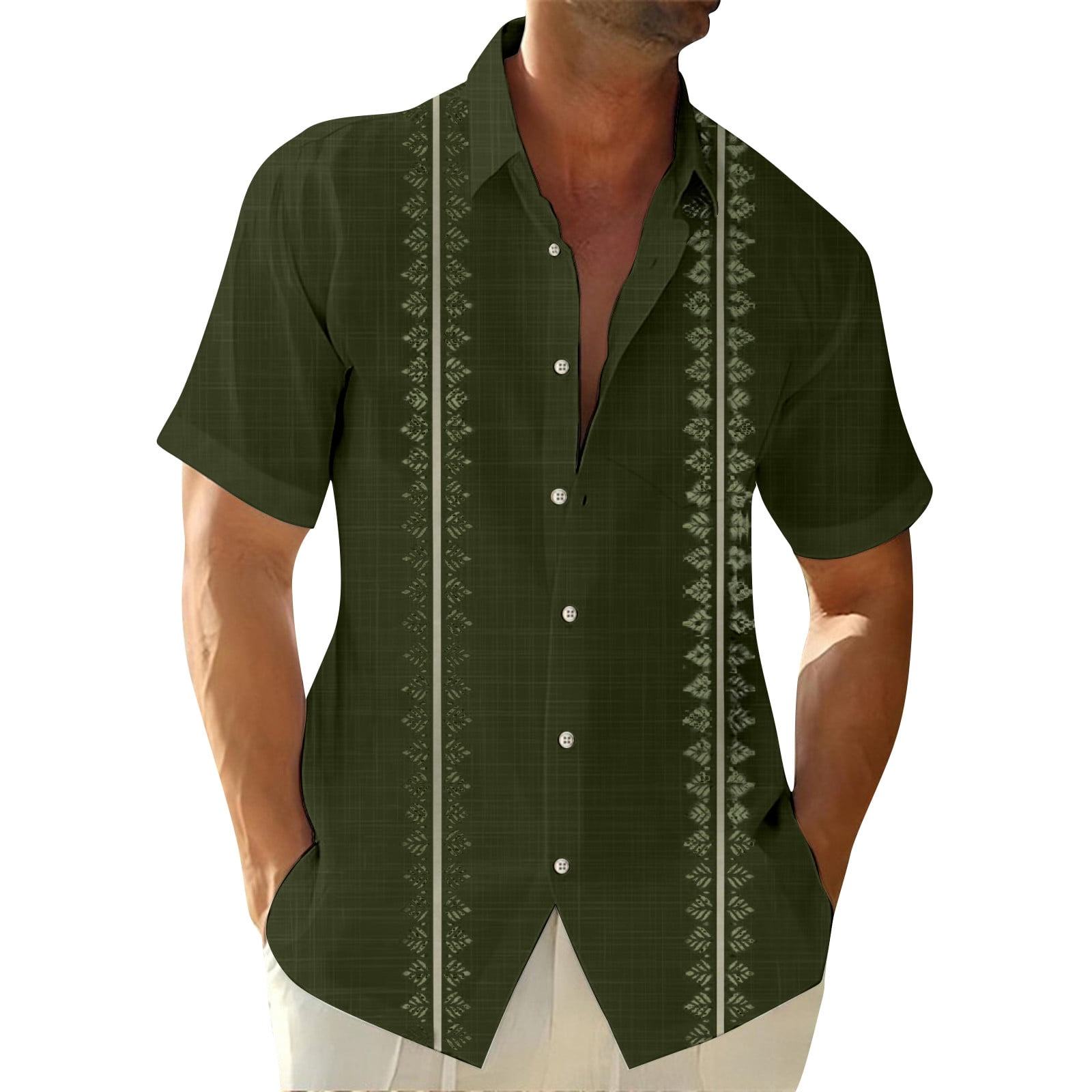 Guayabera Shirt Short Sleeve Shirts Mens Down Button SD Huresd 