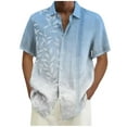 thumbnail image 1 of Huresd Mens Short Sleeve Guayabera Shirts Linen Cotton Button Down Shirt Blue 3XL, 1 of 4