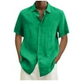 thumbnail image 1 of Huresd Mens Short Sleeve Guayabera Shirts Linen Cotton Button Down Shirt Green 2XL, 1 of 4