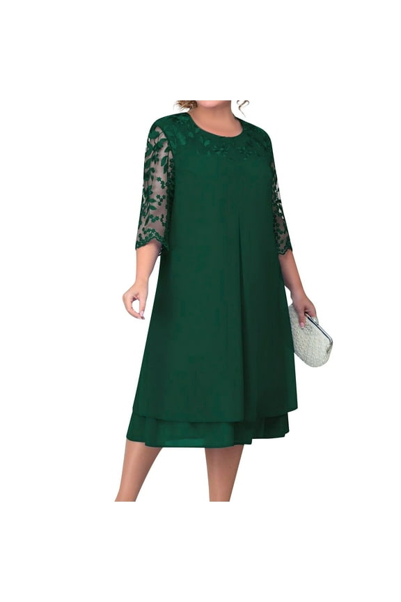 Mother of The Bride Dress Two Piece Plus Size Formal Evening Party Dress with Lace Jacket Outfits Dark Green 2XL