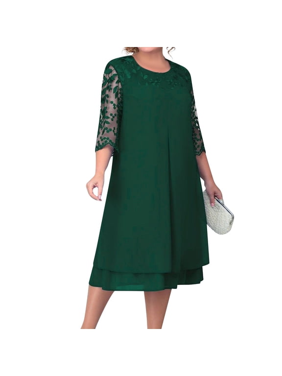 Mother of The Bride Dress Two Piece Plus Size Formal Evening Party Dress with Lace Jacket Outfits Dark Green XL