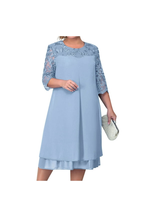 Mother of The Bride Dress Two Piece Plus Size Formal Evening Party Dress with Lace Jacket Outfits Light Blue 2XL