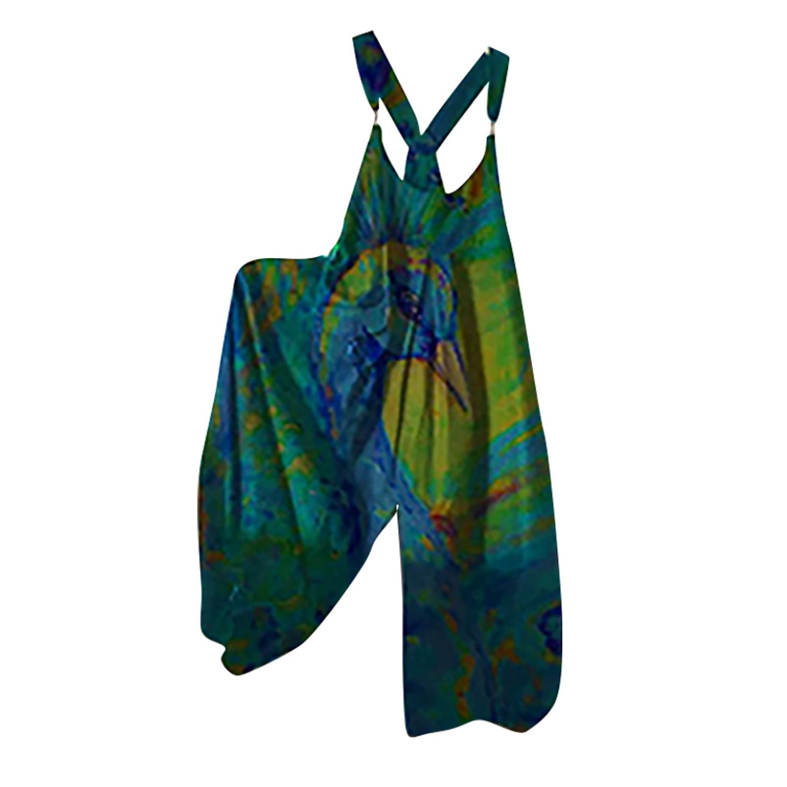 Huresd Overalls for Women Wide Leg Backless Suspender Overalls Sleeveless Floral Print Loose One