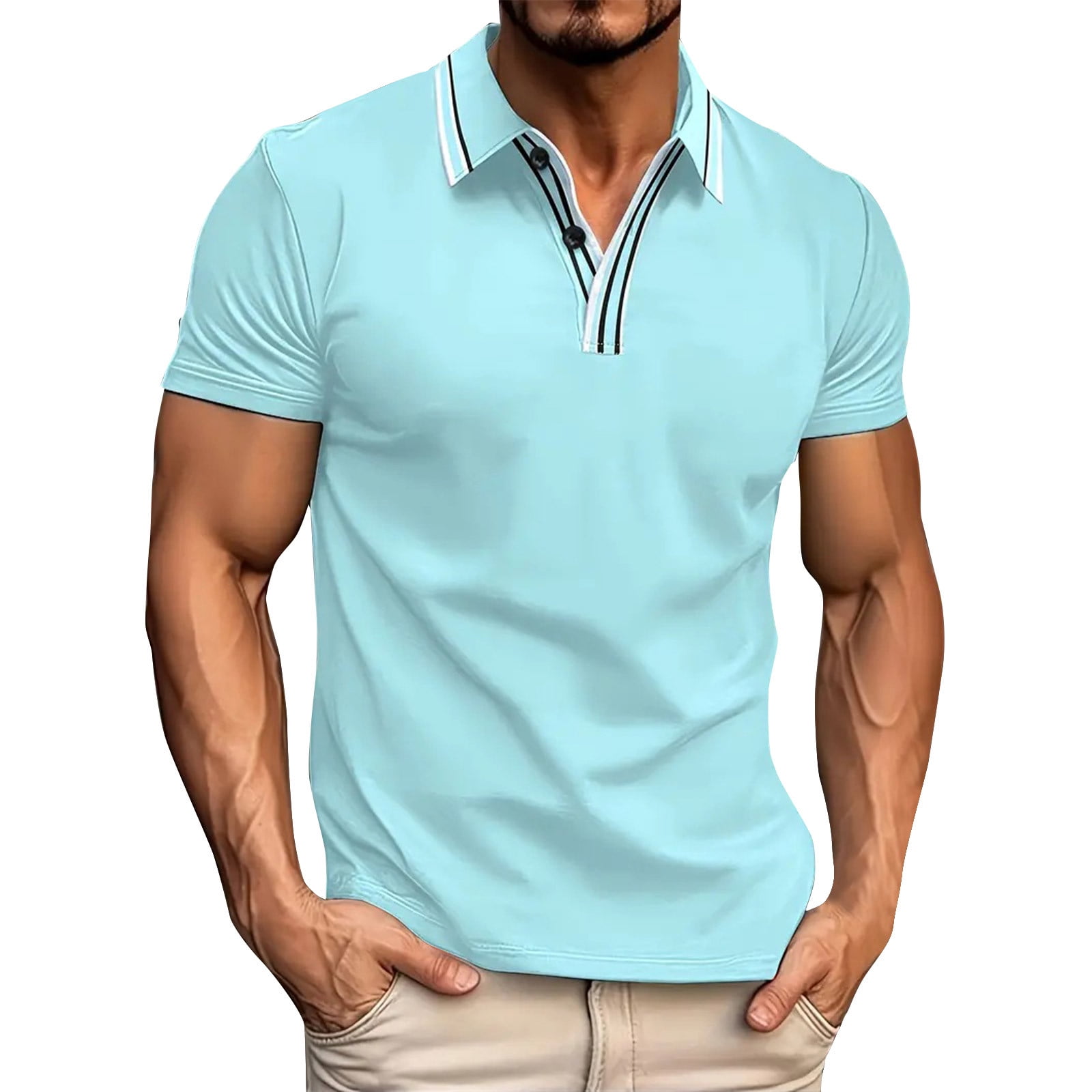 Huresd Slim Fit Polo Shirts for Men Short Sleeve Casual Collared Solid
