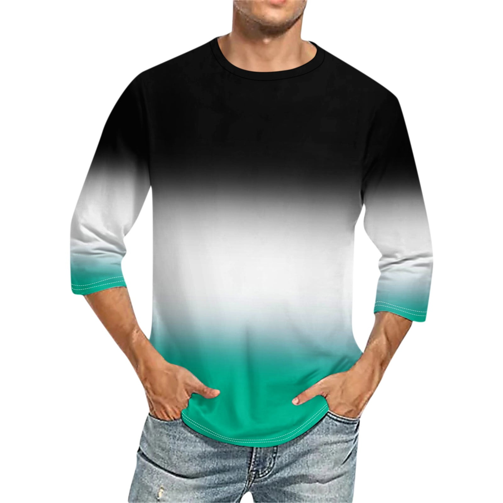 Huresd Summer Shirts for Men 3/4 Sleeve Crew Neck T-Shirt Casual Loose ...