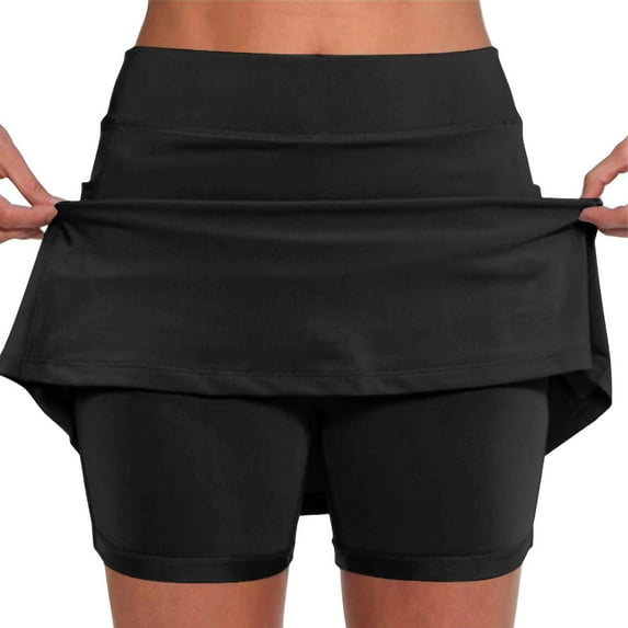 Huresd Tennis Skirts for Women with Shorts High Waisted Athletic Shorts Tummy Control Golf Skorts for Women with Pockets Black 3XL