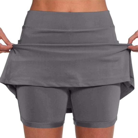 Huresd Tennis Skirts for Women with Shorts High Waisted Athletic Shorts Tummy Control Golf Skorts for Women with Pockets Gray L
