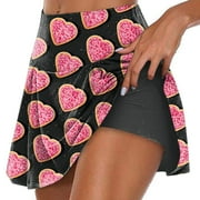 Huresd Women Skirt High Waisted Elastic Skirt Swing A Line Sequin Print Athletic Golf Skirts with Inner Shorts Black 4XL