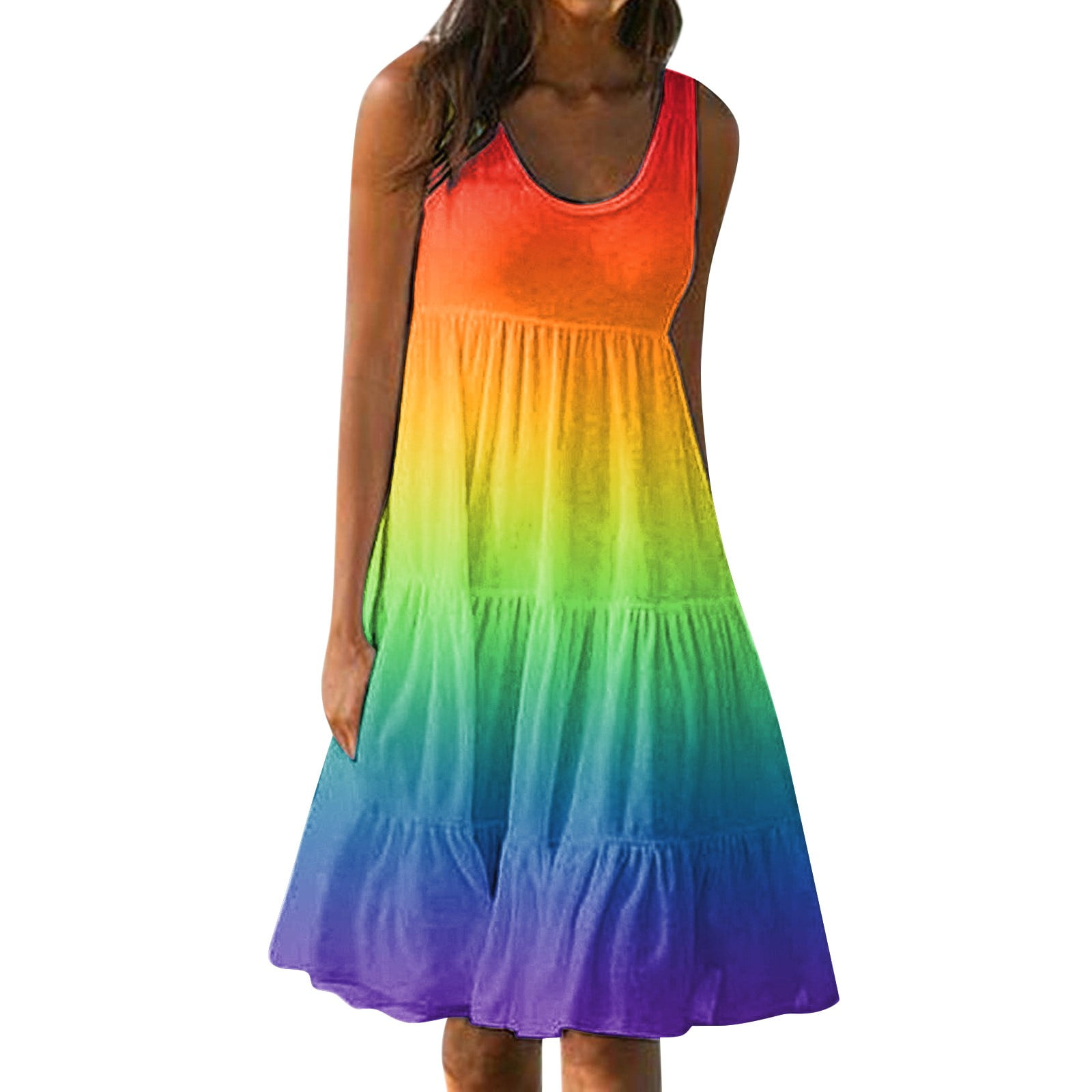 Huresd Women's 2024 Summer Striped Print Mini Dress Spaghetti Strap ...