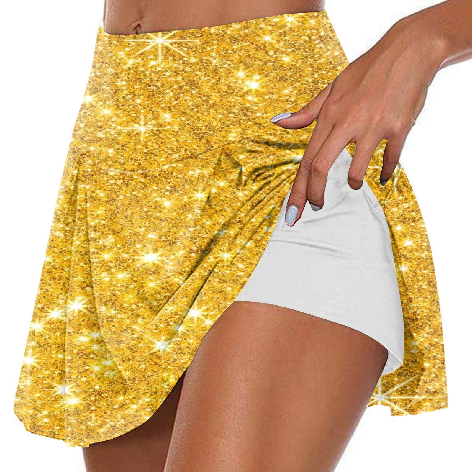 Sequin mini skirt yoga top