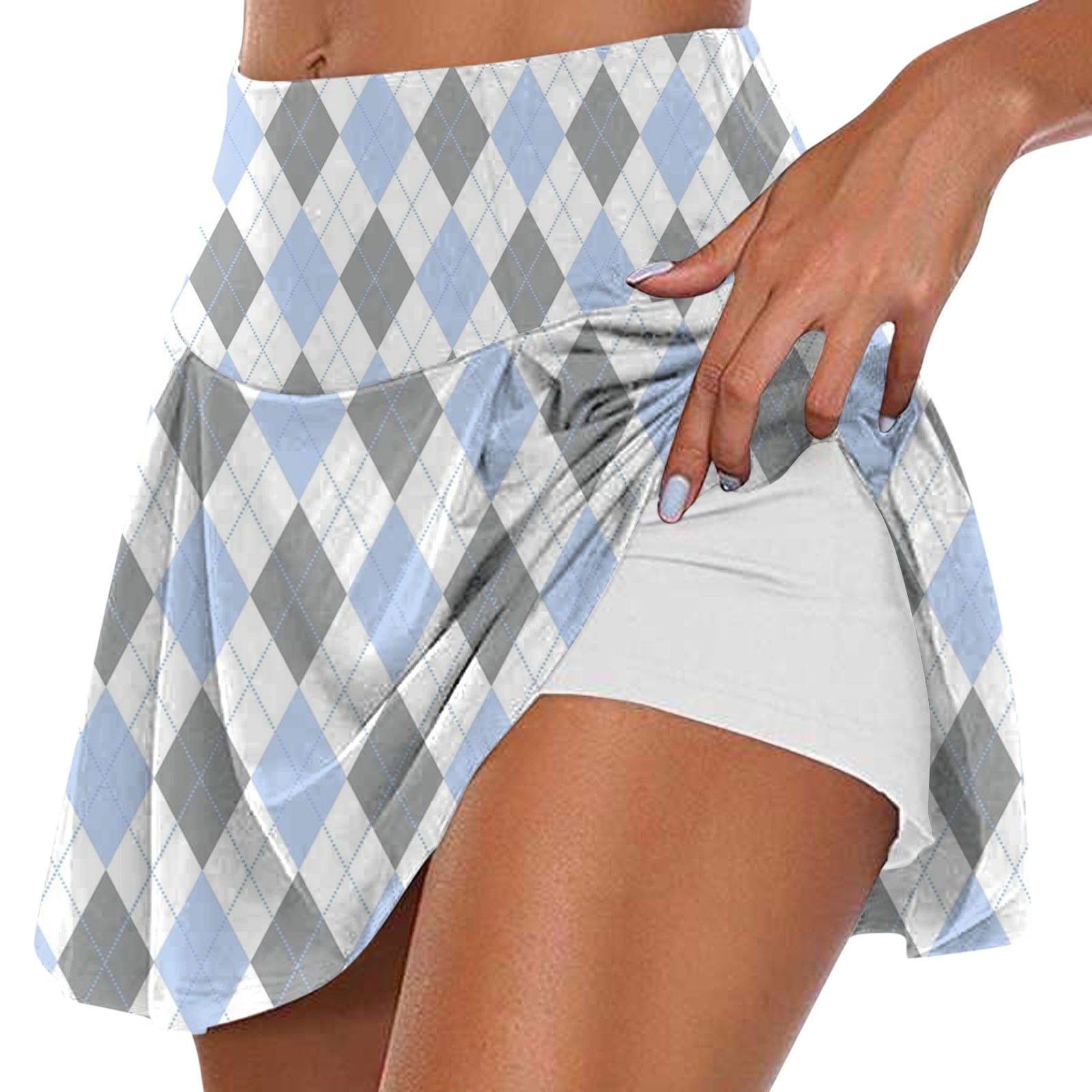 Huresd Women s Athletic Stretchy Tennis Skirts Athletic Skirt High Waisted Elastic Plaid Print Workout Short Skort Cute Womens Golf Skirt Summer with Lining Shorts Light Blue 3XL Walmart