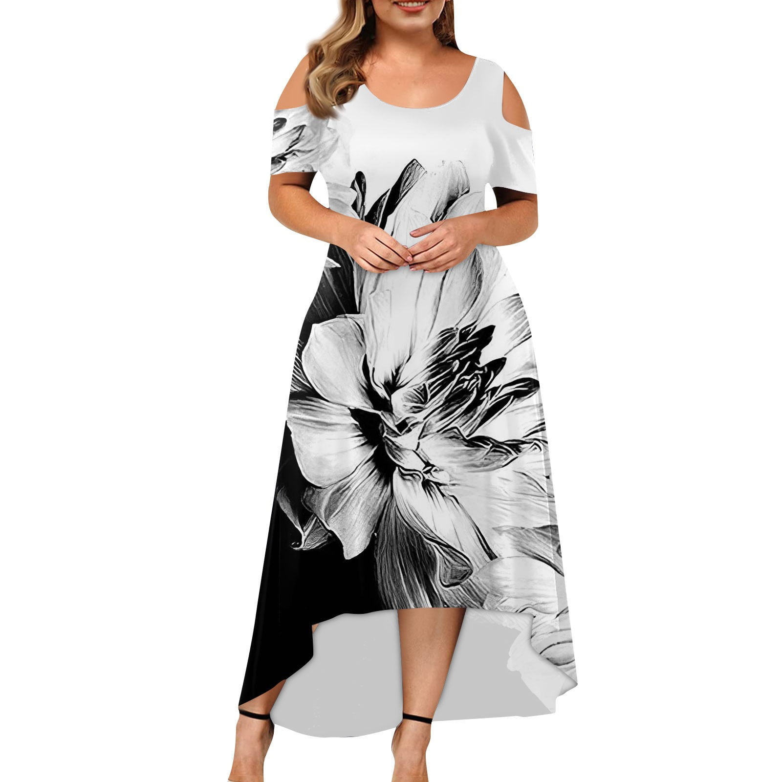 Huresd Women's Plus Size Summer Dresses 2024 Short Sleeve Maxi Dress ...