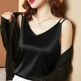 thumbnail image 1 of Huresd Women's Silk Tank Top Ladies V-Neck Camisole Silky Loose Sleeveless Blouse Satin Tank Shirt Black 3XL, 1 of 5