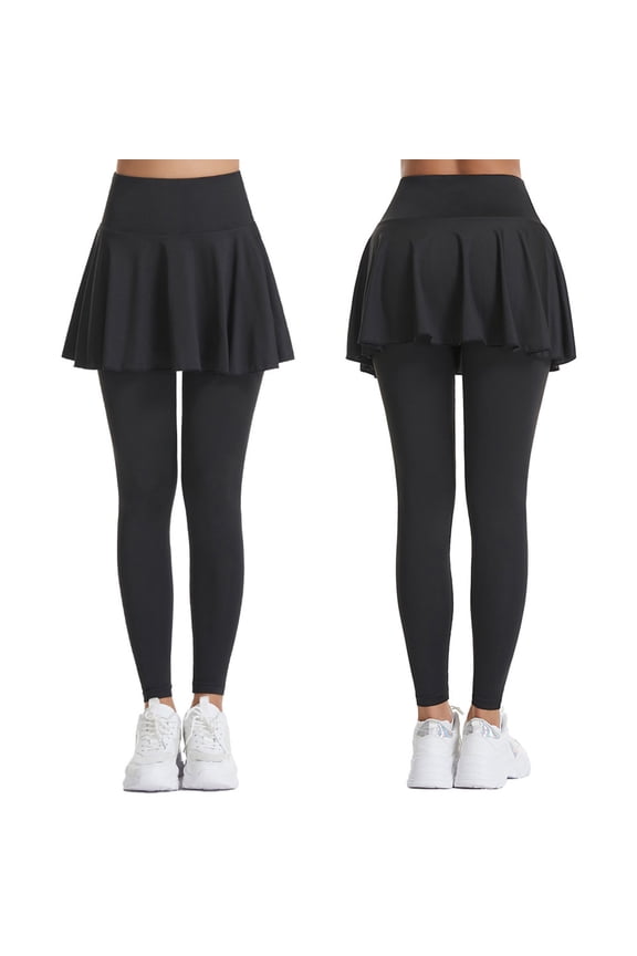 Women's Skirted Leggings Capri Skirt with Pockets Tummy Control Yoga Active Tights Pants Golf Tennis Workout Skort Black M