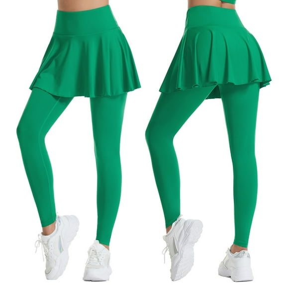 Huresd Women's Skirted Leggings Capri Skirt with Pockets Tummy Control Yoga Active Tights Pants Golf Tennis Workout Skort Green L