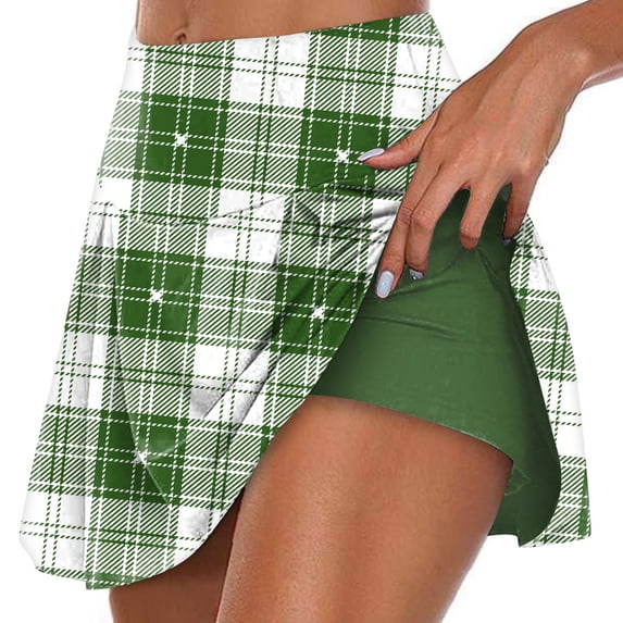 Huresd Tennis Skirts for Women with Shorts High Waisted Athletic Shorts Tummy Control Golf Skorts for Women with Pockets Green 5XL