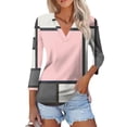 thumbnail image 1 of Huresd Womens Golf Polo Shirts Color Block Quick-Dry Golf V Neck 3/4 Sleeve Shirt for Women Tees Pink S, 1 of 5
