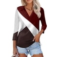 thumbnail image 1 of Huresd Womens Golf Polo Shirts Color Block Quick-Dry Golf V Neck 3/4 Sleeve Shirt for Women Tees Wine 3XL, 1 of 5