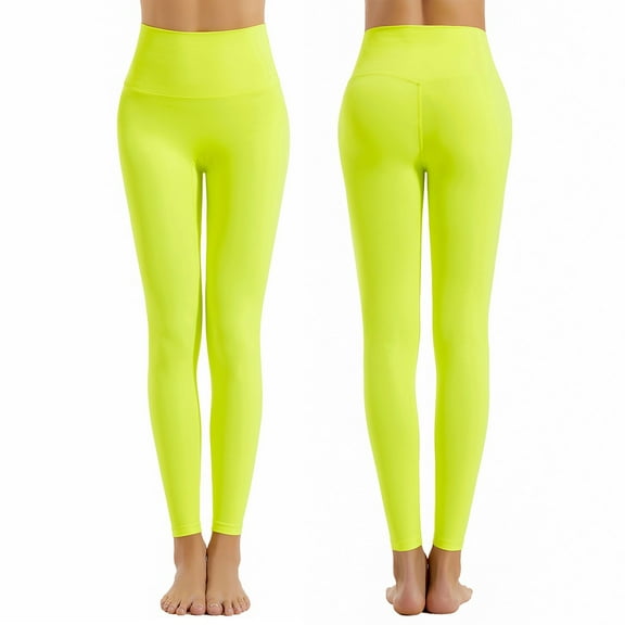Huresd Womens High-WaistedFull Length Yoga Pants Tummy Control Stretchy Workout Lounge Legging 28'' Fluorescence Yellow 2XL