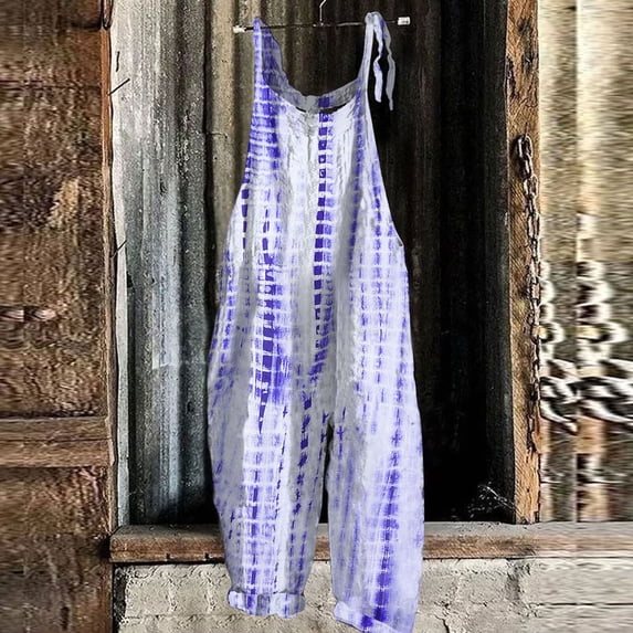 Huresd Womens Jumpsuits Casual Dressy Casual Loose Shoulder Strap Floral Print Long Rompers Sleeveless Long Pants Overalls Jumpers 2024 Clothes Light Purple 712XL