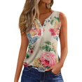 Huresd Womens Tank Tops Loose Fit V Neck Henley Floral Print Hawaiian