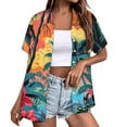 thumbnail image 1 of Huresd Womens Tops Palm Tree Print Hawaiian Shirt Collar Blouses & Button-down Shirts Short Sleeve Summer Tops for Women 2024 Yellow S, 1 of 5
