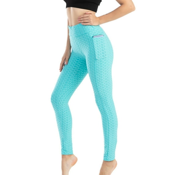 Huresd Workout Leggings for Women High Waist Compression -Pocket No See Through Tummy Control Cycling Workout Yoga Pants Mint Green L