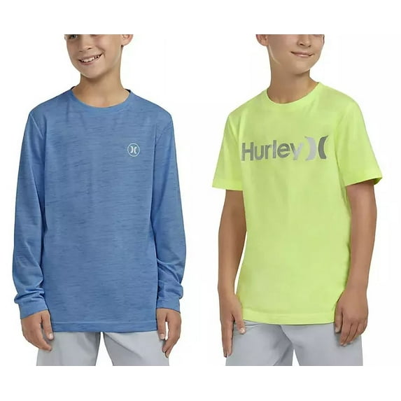 Hurley 2 Pack Boys Graphic Tee & Slub Long Sleeve Tee (Volt, XXL (18/20))