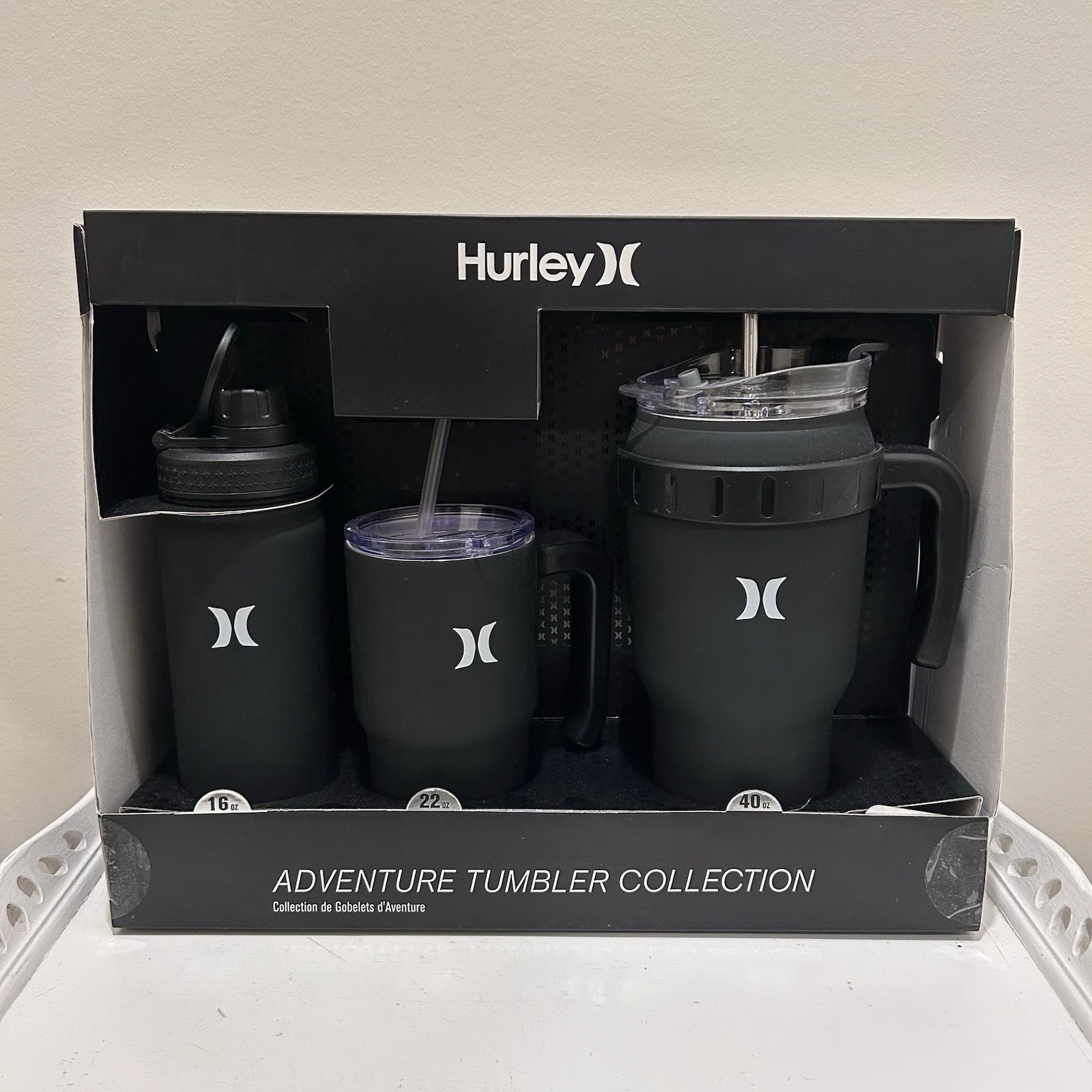 Hurley Adventure Tumbler Collection Thermos 40oz 22oz 16oz 3 Cup Set New Black