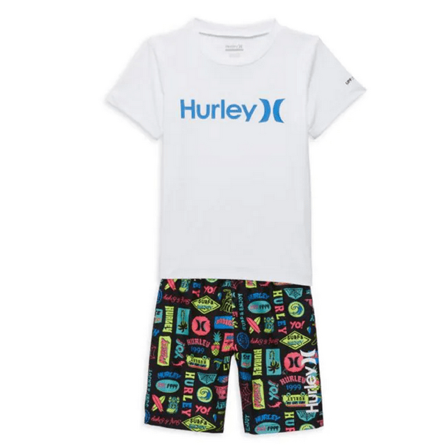 Hurley Baby Boys' Swim Suit 2Piece Set, White/Black, 24M