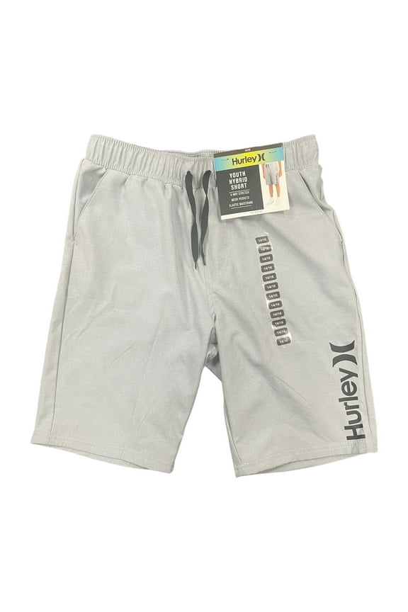 Boy's Comfortable 4 Way Stretch Drawstring Pull On Hybrid Short (Wolf Grey, 7/8)