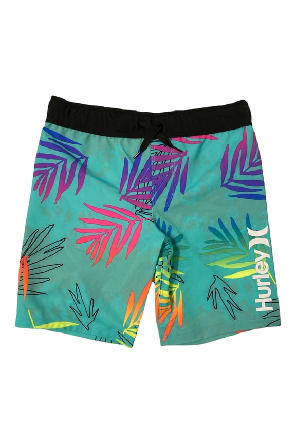 Boy's 4 Way Stretch Quick Dry Back Pocket Swim Shorts (Tropical, 5/6)