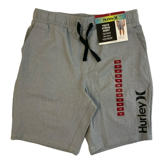 Hurley Boy's Adjustable Waist 4-Way Stretch Hybrid Short (Wolf Grey, 14/16)
