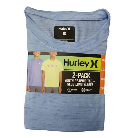 Hurley Boy's Soft & Breathable Crew Neck Graphic Tee & Slub Long Sleeve Tee, 2pk (Volt, XL (14/16))