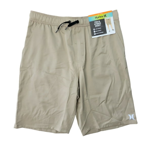Hurley Boys Hybrid 4-way Stretch Fabric Quick Dry Drawstring Shorts (Khaki, XL (14/16))