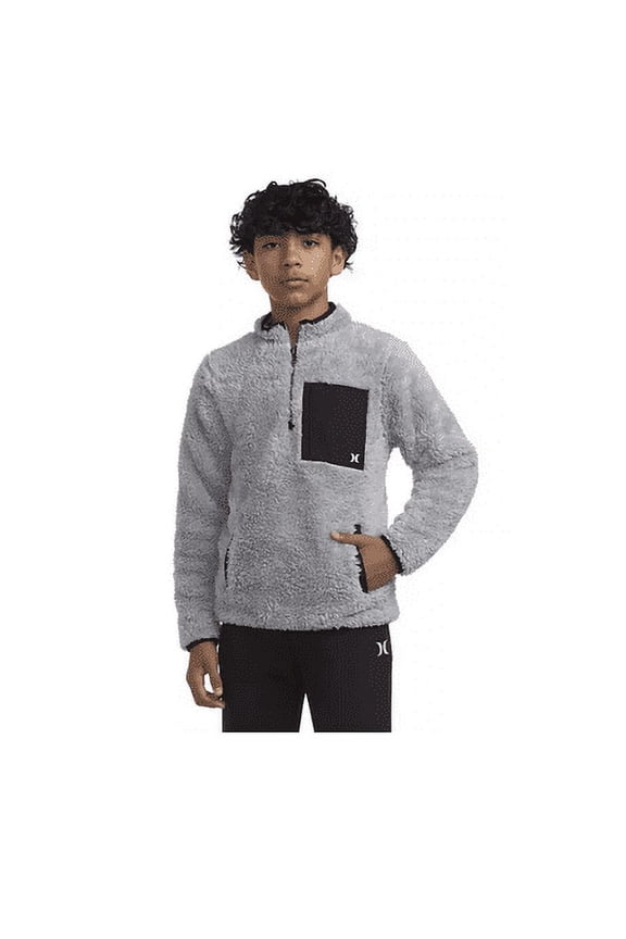 Boys Medium Wolf Gray Sherpa Printed Quarter-Zip Jacket