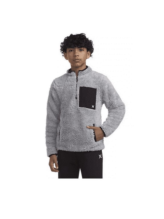 Boys Small Wolf Gray Sherpa Printed Quarter-Zip Jacket