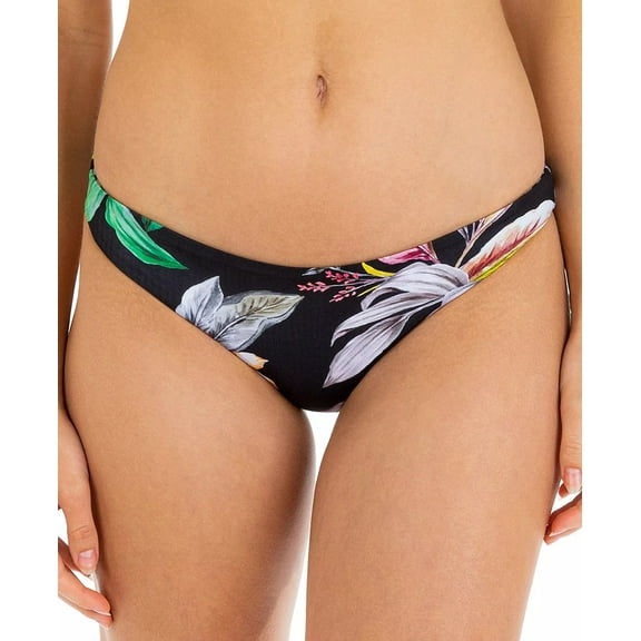 Hurley FLORAL BLACK STRIPE Flora Reversible Moderate Bikini Swim Bottom, US Small