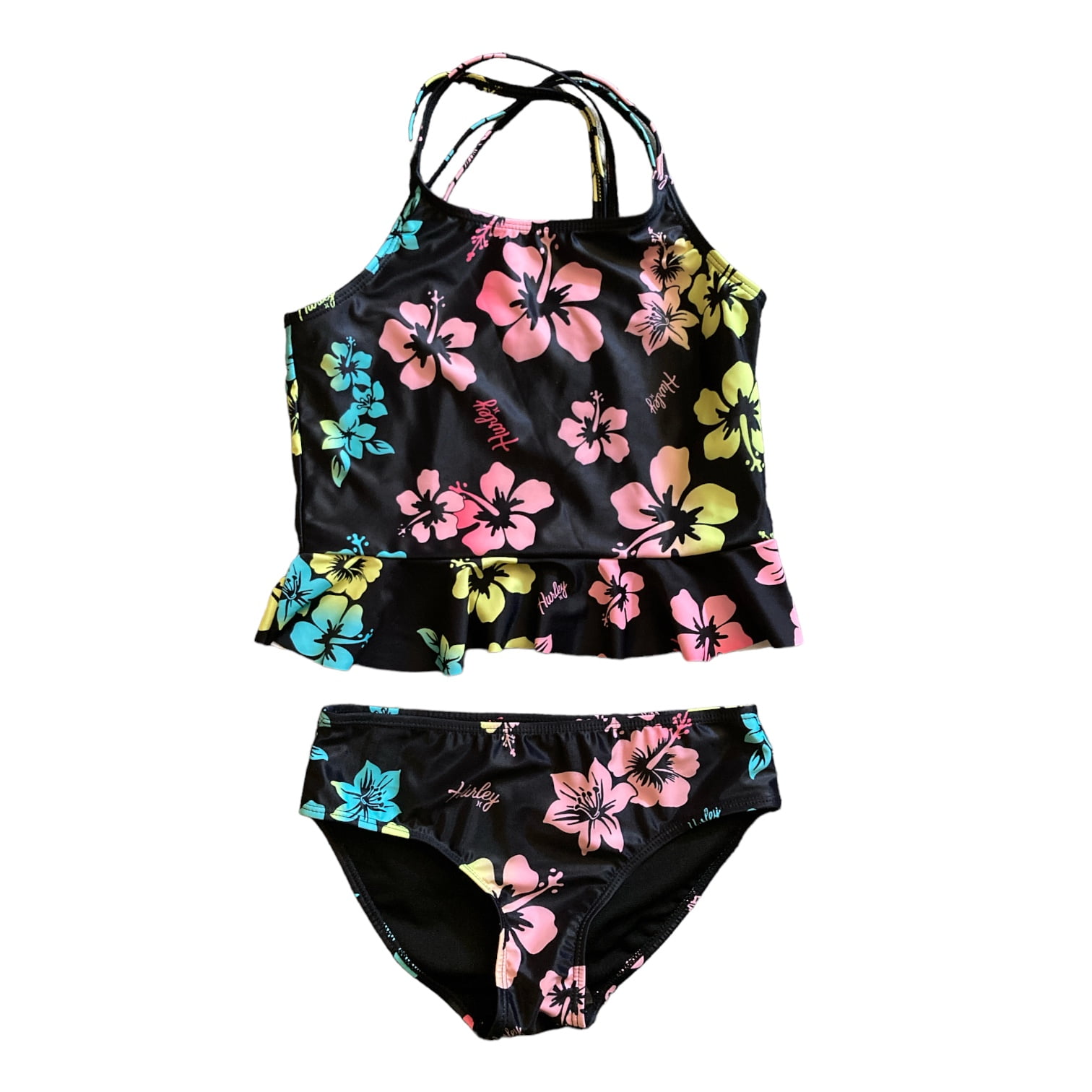 Hurley Girl's 2 Piece Criss Cross Elastic Shoulder Straps UPF50+