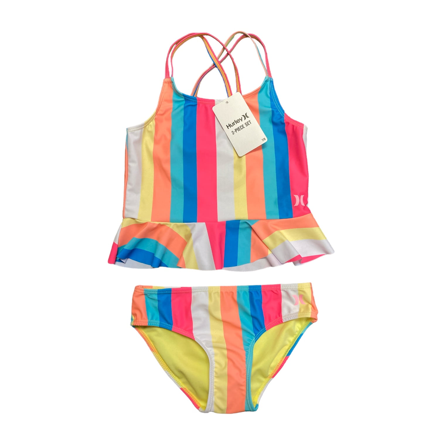 Hurley Girl's 2 Piece Criss Cross Elastic Shoulder Straps UPF50+