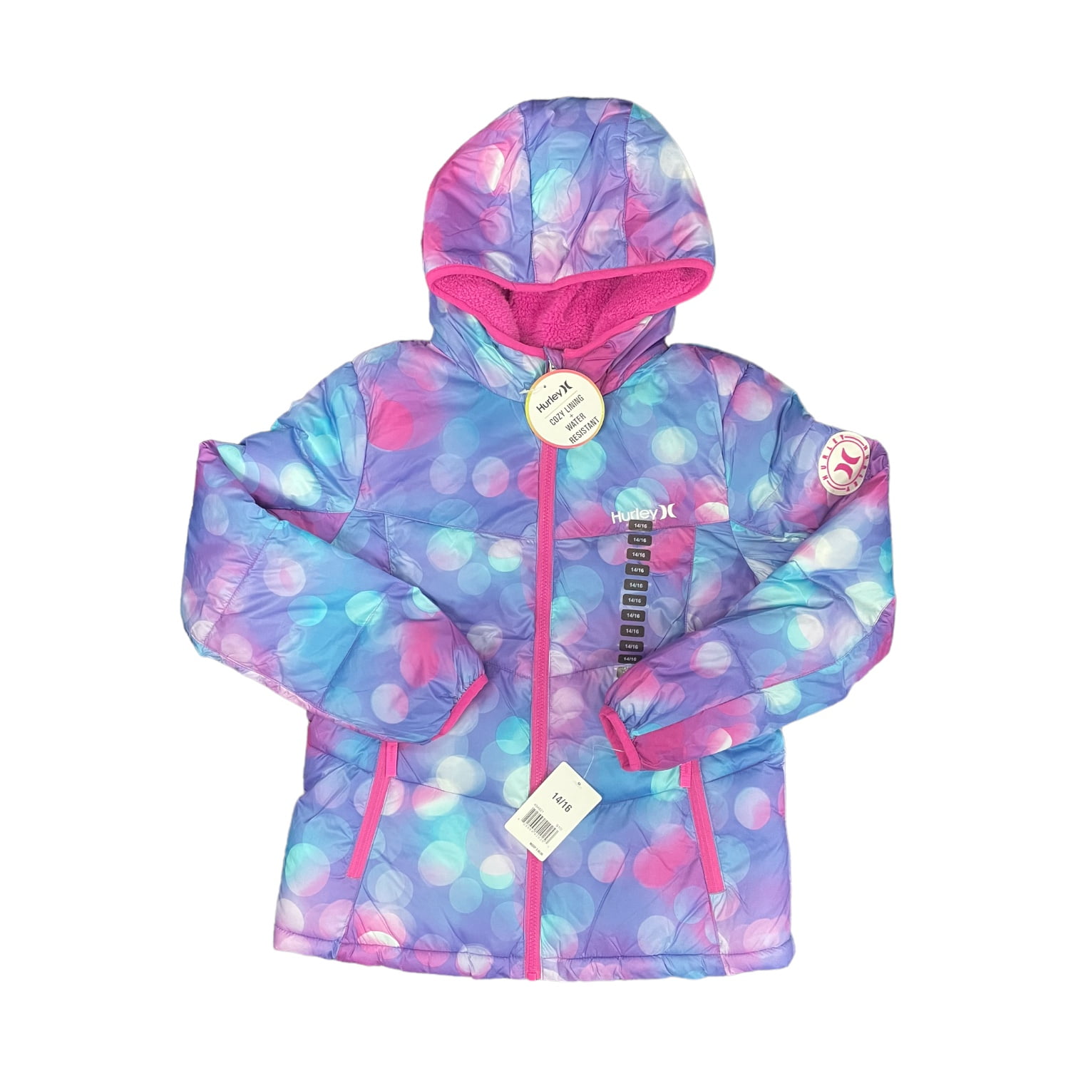 Hurley Girl's Cozy Lining Water Resistant Hooded Full Zip Jacket