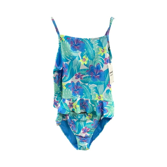 Hurley Girl's UPF 50  Palm Tree Tankini Swimsuit Set (Aluminum, 5/6)