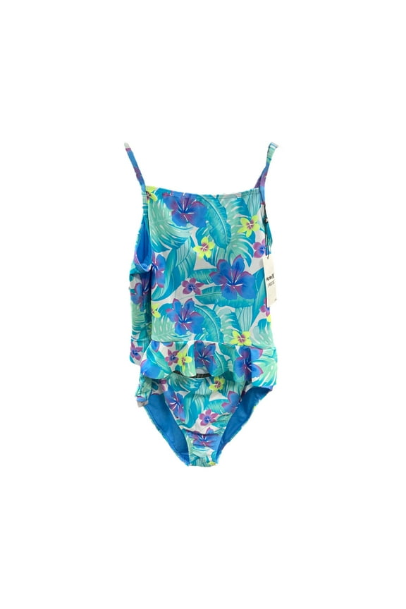 Girl's UPF 50+ Palm Tree Tankini Swimsuit Set (Aluminum, 5/6)
