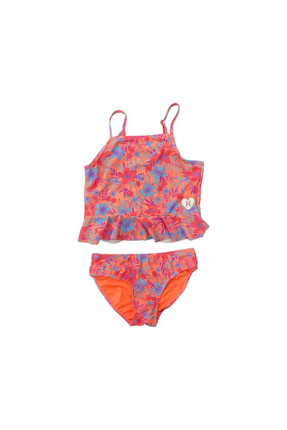 Girl's UPF 50+ Palm Tree Tankini Swimsuit Set (Sunset Glow, 4)