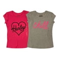 thumbnail image 1 of Hurley Girls' 2-pack Short Sleeve Scoop Neck Cotton Logo Tees (Dark Pink/Grey, XL(16)), 1 of 1