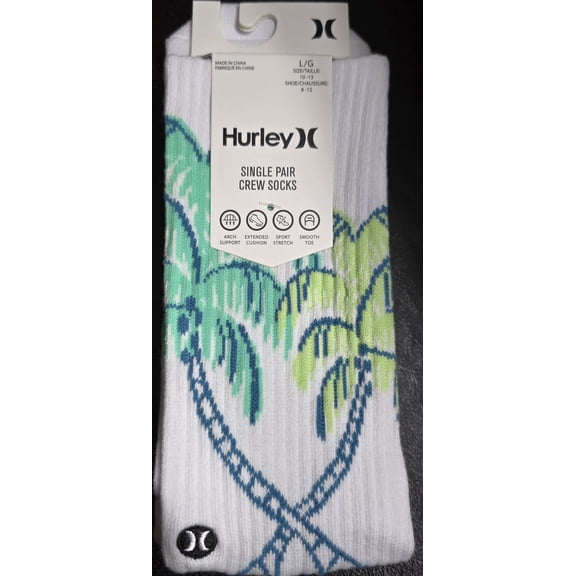 Hurley H2O Dri Stripe Crew Socks, H2O Dri Fabric, Arch Support, Cushioned Footbed