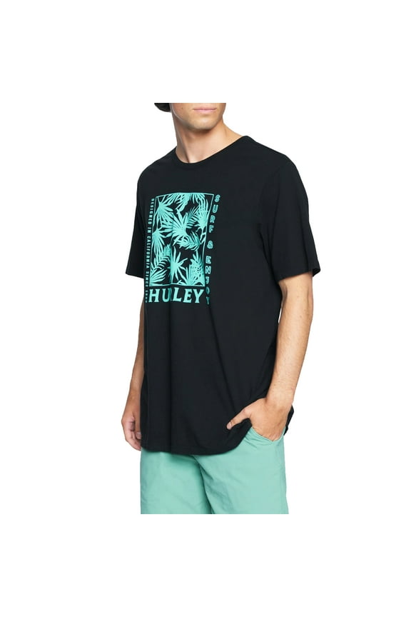 Men's Everyday Washed Frond Tropical Graphic Short Sleeve Tee T-Shirt (Medium, Black)