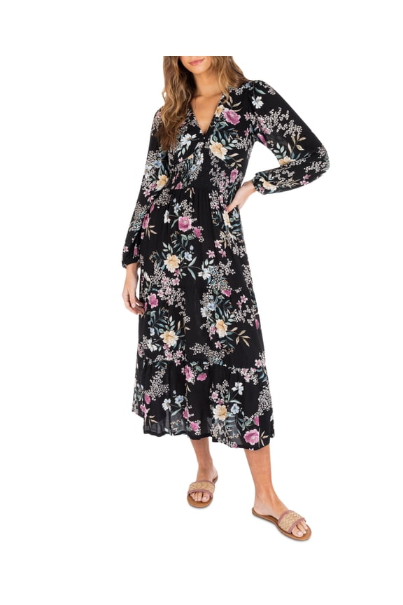 Juniors Midnight Garden Midi Dress Black, X-Large